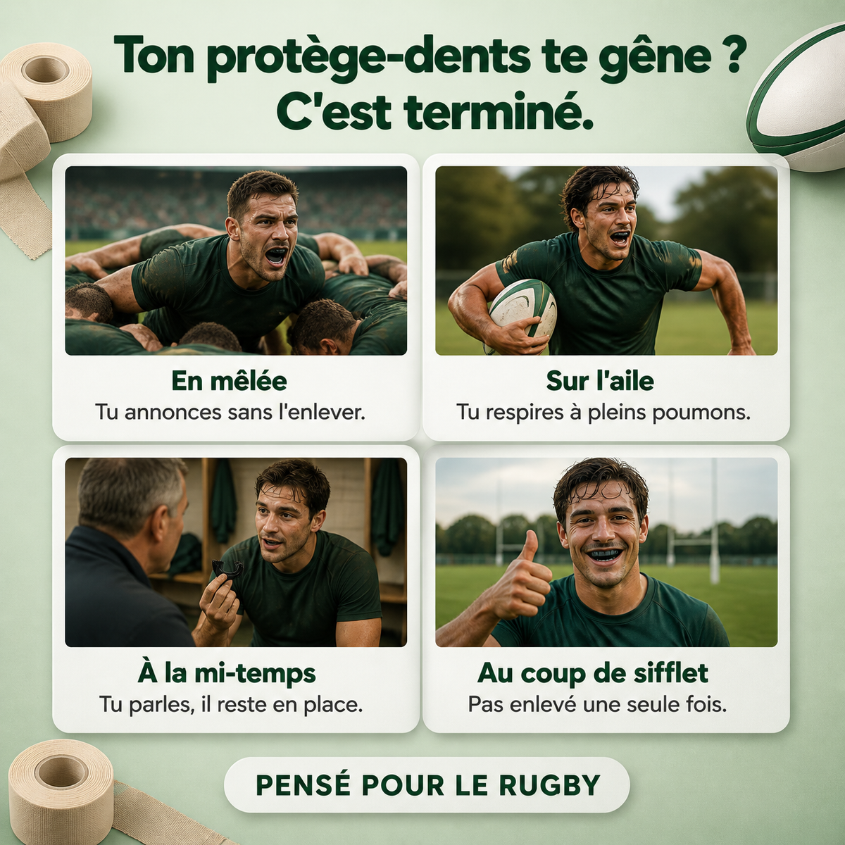 AIRBY en mêlée, sur l'aile, à la mi-temps et au coup de sifflet
